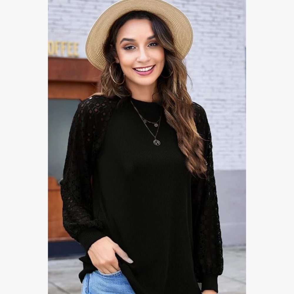 Elegant Olive Green Lace Sleeve Top